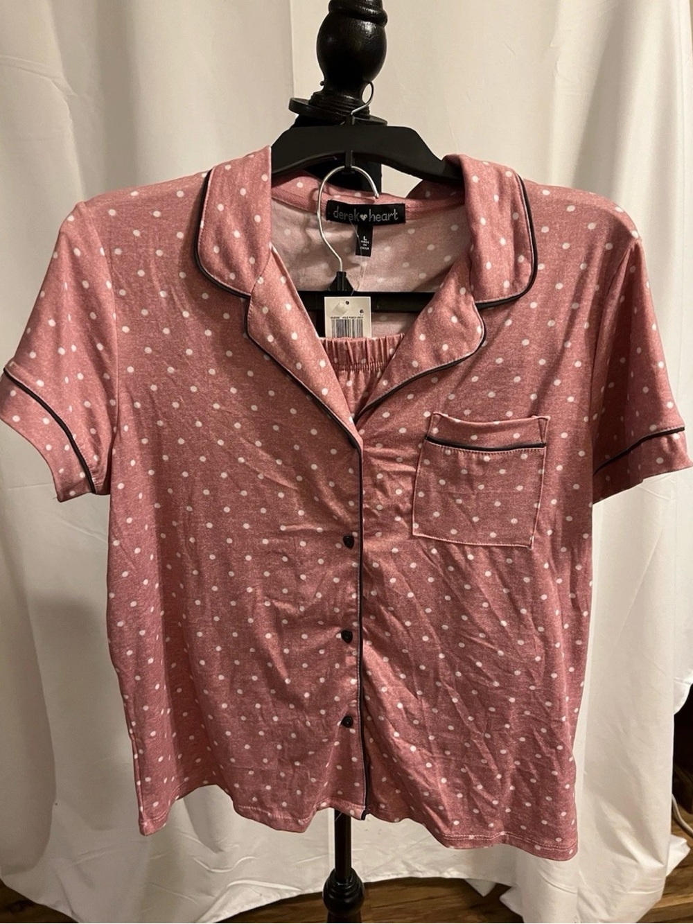 Derek Heart Short Sleeves Notch Top & Shorts Printed Pajamas Set Orchid L